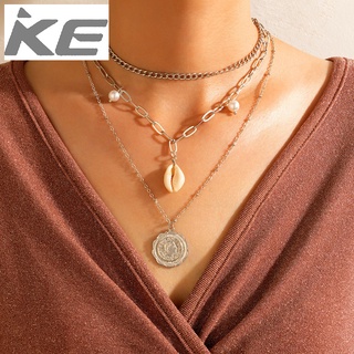Autumn Necklace Shell Pearl Beauty Head Multi-Silver Simple Necklace Women for girls for women