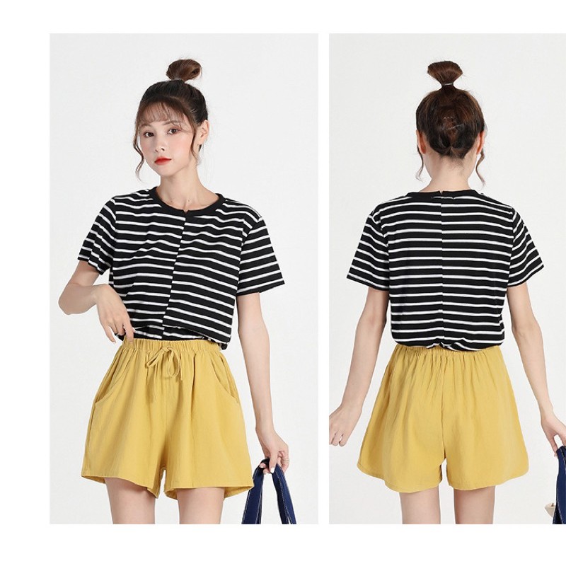 ภาพสินค้าPor  กางเกงผู้หญิง กางเกงขาสั้น ผ้าลินิน 10 สี กางเกงวินเทจ สไตล์เกาหลี ใส่สบาย ขากว้าง สีพื้น กระเป๋า2ข้าง จากร้าน poring._. บน Shopee ภาพที่ 6