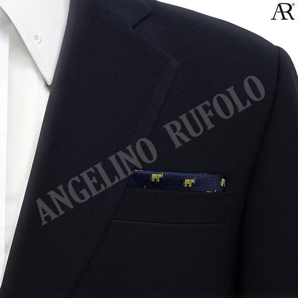 angelino-rufolo-pocket-square-ผ้าเช็ดหน้าสูท-ผ้าไหมทออิตาลี่คุณภาพเยี่ยม-ดีไซน์-elephant-สีกรมท่า-ฟ้า