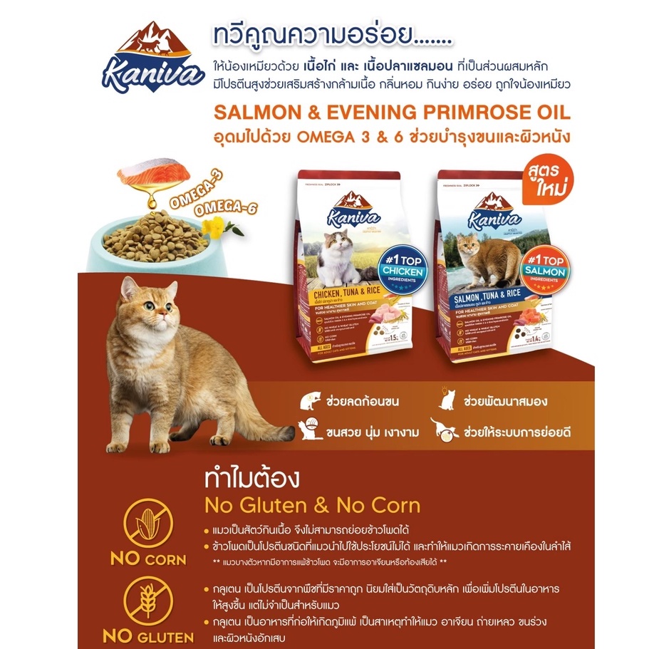อาหารแมว-คานิว่า-kaniva-สูตรขนสวย-เงางาม-สุขภาพดี-รสเนื้อปลาแซลมอน-ปลาทูน่า-และข้าว-ขนาด-1-4-กิโลกรัม-สินค้าพร้อมจัดส่ง