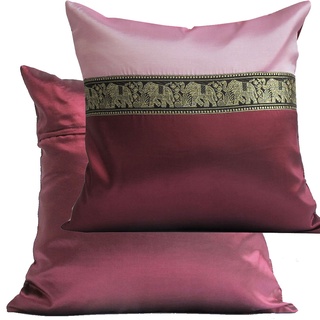 A14-Thai Silk Pillow Covers ปลอกหมอนอิง ไหมไทยลายช้าง 16×16 นิ้ว 1 คู่