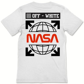 เสื้อยืดแขนสั้น Off-White เสื้อยืดผ้าฝ้ายทรงหลวมพร้อมโลโก้ NASA สไตล์สตรีทสำหรับผู้ชายและผู้หญิง