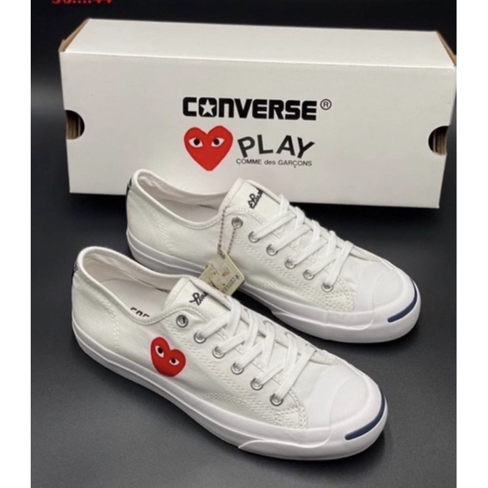 รองเท้า CONVERSE JACK PURCELL X COMME DES GARCONS PLAY OX WHITE & RED  🚀🌻สินค้าพร้อมกล่อง รองเท้าสีขาว | Shopee Thailand