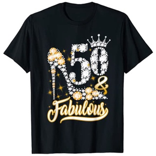 T-shirt  เสื้อยืด พิมพ์ลายมงกุฎเพชร กราฟิก 50 Fabulous 50 ปี 50Th สําหรับวันเกิดS-5XL