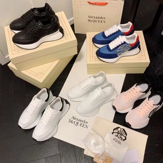 รองเท้ากีฬา รองเท้าแพลตฟอร์ม หนังวัวแท้ ส้นหนา เข้ากับทุกการแต่งกาย ลายดอกไม้ McQueen 105 Daddy สีขาว สําหรับผู้หญิง HJLJ