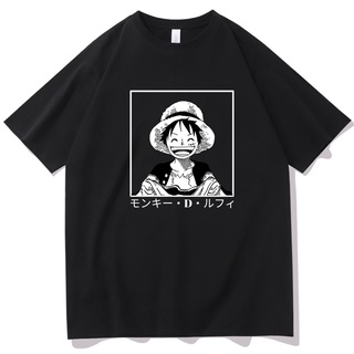 เสื้อยืดโอเวอร์ไซส์เสื้อยืดลําลอง แขนสั้น ทรงหลวม ลายการ์ตูนอนิเมะ One Piece Luffy สไตล์ฮิปฮอป สําหรับผู้ชาย และผู้หญิงS