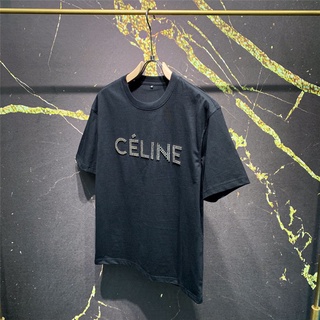 Ce1ine เสื้อยืดคอกลม แขนสั้น พิมพ์ลายตัวอักษร ประดับหมุด โอเวอร์ไซซ์ แฟชั่นฤดูร้อน สําหรับผู้ชาย 2022