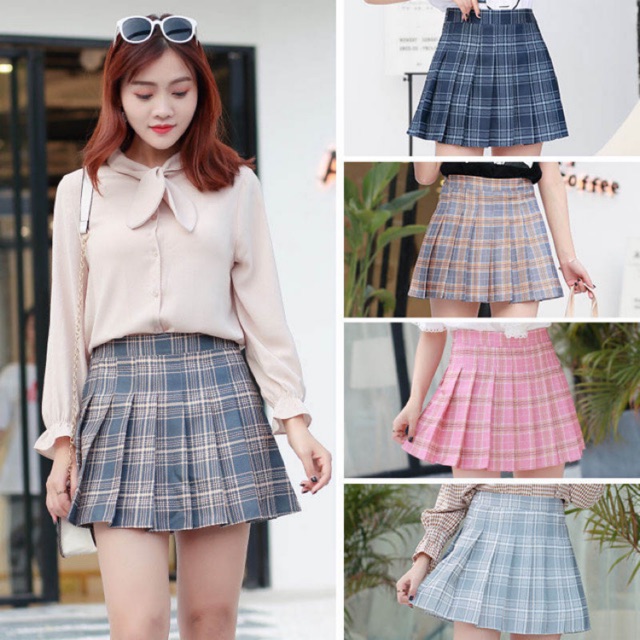 รูปภาพของ10สี พร้อมส่ง Korean style กระโปรงเทนนิสสไตล์เกาหลีลองเช็คราคา