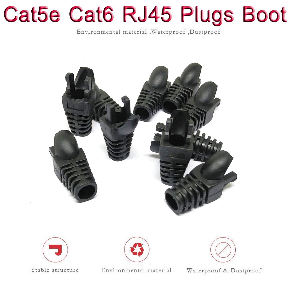 บูทครอบหัว-rj45-rj45-สีดำ-boot-rj45-connector-caps-cat5e-cat6-rj45-plug-boots-strain-relief-ethernet-network-cable