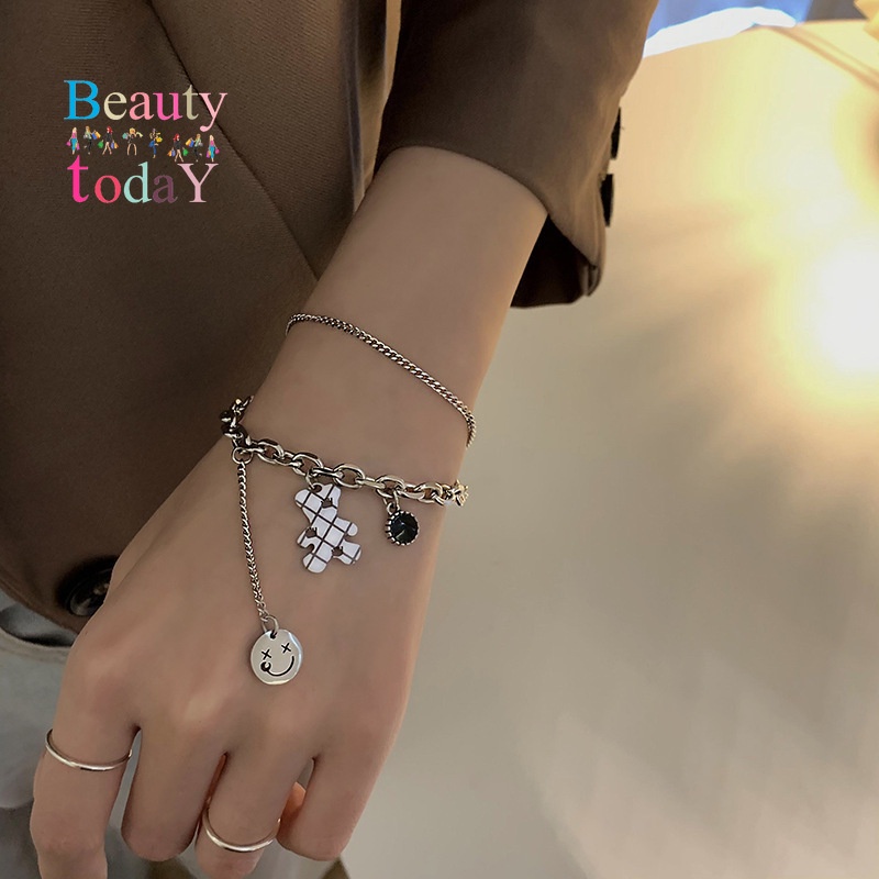 เครื่องประดับ-สร้อยข้อมือ-จี้เหรียญ-รูปหมี-สีเงิน-แฟชั่นสําหรับผู้หญิง