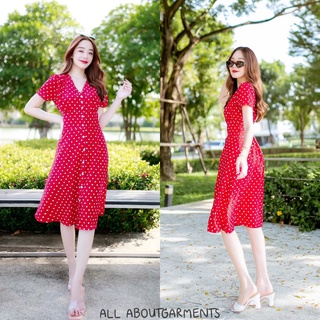 💖Dolly Dress💖ชุดเดรสผ้าไหมญี่ปุ่นเนื้อผ้าใส่สบายคอวีติดกระดุม **Dolly Dress