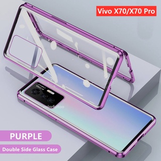 เคสโทรศัพท์กระจกนิรภัยแบบแม่เหล็กสองด้านด้านหน้าและด้านหลังสําหรับ Vivo X70Pro Vivo X70Pro