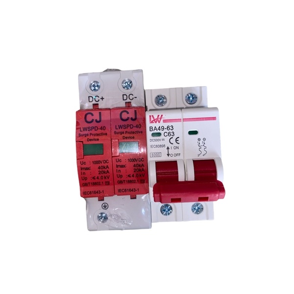 เบรคเกอร์-dc-500v-จับคู่กับ-กันฟ้า-dc-1000v-สำหรับประกอบตู้-dc-combiner-breaker-dc-with-surge-protection