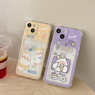 เคสโทรศัพท์มือถือ ลายการ์ตูนเป็ด พร้อมช่องใส่บัตร สําหรับ Iphone 11 678plus 12 14promax 13Pro xs xr