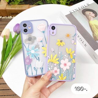 เคสใสสกรีนลาย งานคลุมกล้อง 🌺ดอกไม้ F56 ขอบม่วงเทา / ดอกไม้ F57 ขอบม่วงพาสเทล