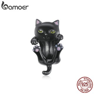 Bamoer 925 เงินการ์ตูนแมวดำโลหะ Charm สำหรับสร้อยข้อมือเครื่องประดับ DIY ทำลูกปัด BSC404