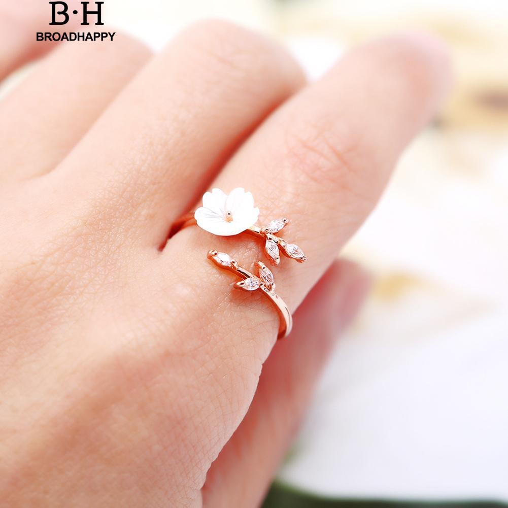 broadhappy-แฟชั่นดอกไม้เพทายเปิดแหวนปรับผู้หญิง-แหวนเกลี้ยง