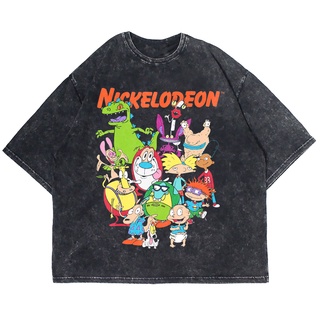 เสื้อยืดผ้าฝ้ายพิมพ์ลายเสื้อยืด ลาย Nickelodeon WASHING VINTAGE สําหรับผู้หญิง