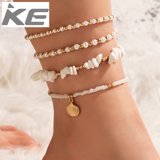 Beach Anklet Crushed Stone Beaded Multi-Anklet Pearl Shell Four-Anklet for girls for women lo