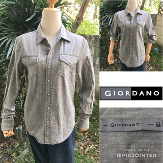 2sis1bro แบรนด์แท้ Giordano เสื้อเชิ้ตยีนส์ ผ้าหนา มือสอง พร้อมส่ง sz M