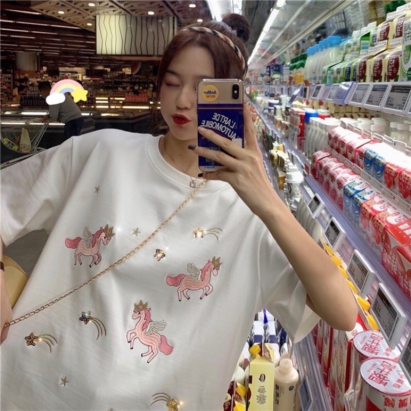 พร้อมส่ง-เสื้อยืดแขนสั้นงานปักทั้งตัว