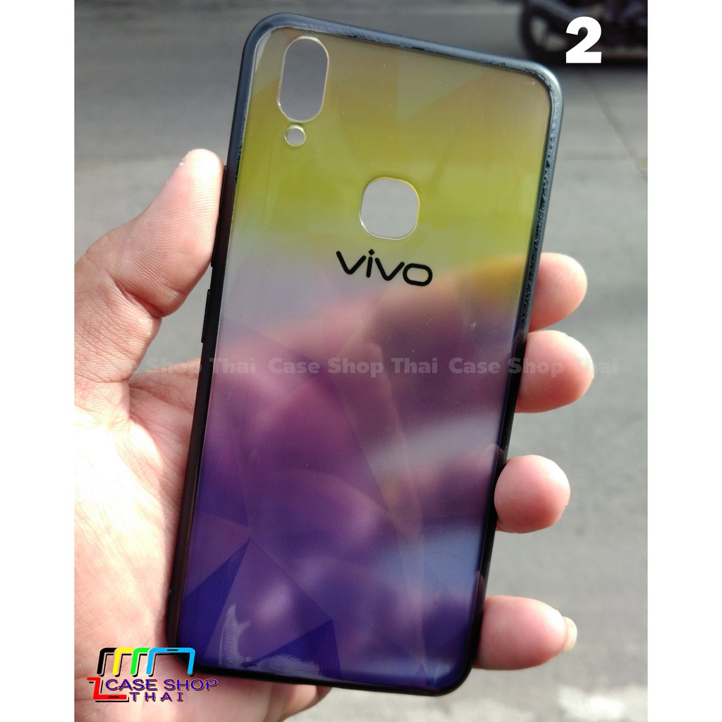 เคส-vivo-v9-หลังใสไล่สี-ขอบนิ่ม