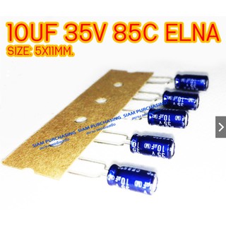 (จำนวน 5ชิ้น) 10UF 35V 85C ELNA SIZE:5X11MM. ขาห่าง TAPPING