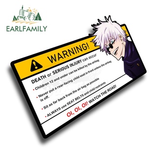Earlfamily สติกเกอร์ไวนิล ลายการ์ตูนอนิเมะ Jujutsu Kaisen Gojo Satoru Warning สําหรับติดตกแต่งหน้าต่างรถยนต์ 15 ซม. x 10.5 ซม.