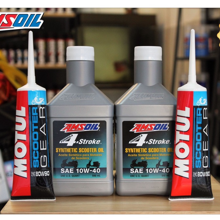 น้ำมันเครื่อง-amsoil-scooter-10w40-ขนาด-0-946-ลิตร-2-ขวด-น้ำมันเฟืองท้าย-motul-gear-oil-2-หลอด-ฝาขาว