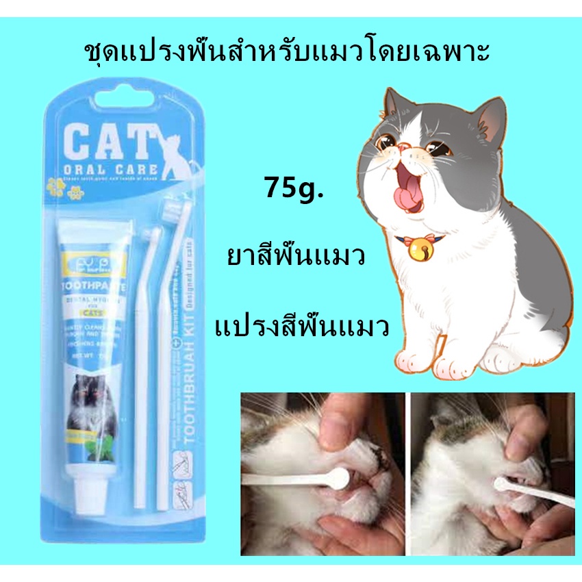 พร้อมส่ง-ชุดแปรงฟันสัตว์เลี้ยง-ชุดทำความสะอาดฟันแมว-เพื่อลดกลิ่นปากและลดการสะสมของแบคทีเรีย-ยาสีฟันพร้อมแปรง-2ขนาด