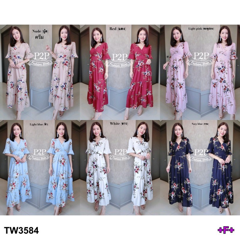 แม็กซี่เดรสยาว-แขนระบาย-ลายดอก