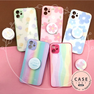 เคสมือถือกระจกพิมพ์ลาย OPPO A16 A16K A76 A93 4G  กันเลนส์กล้อง เคสดอกไม้ ฟรี Griptok