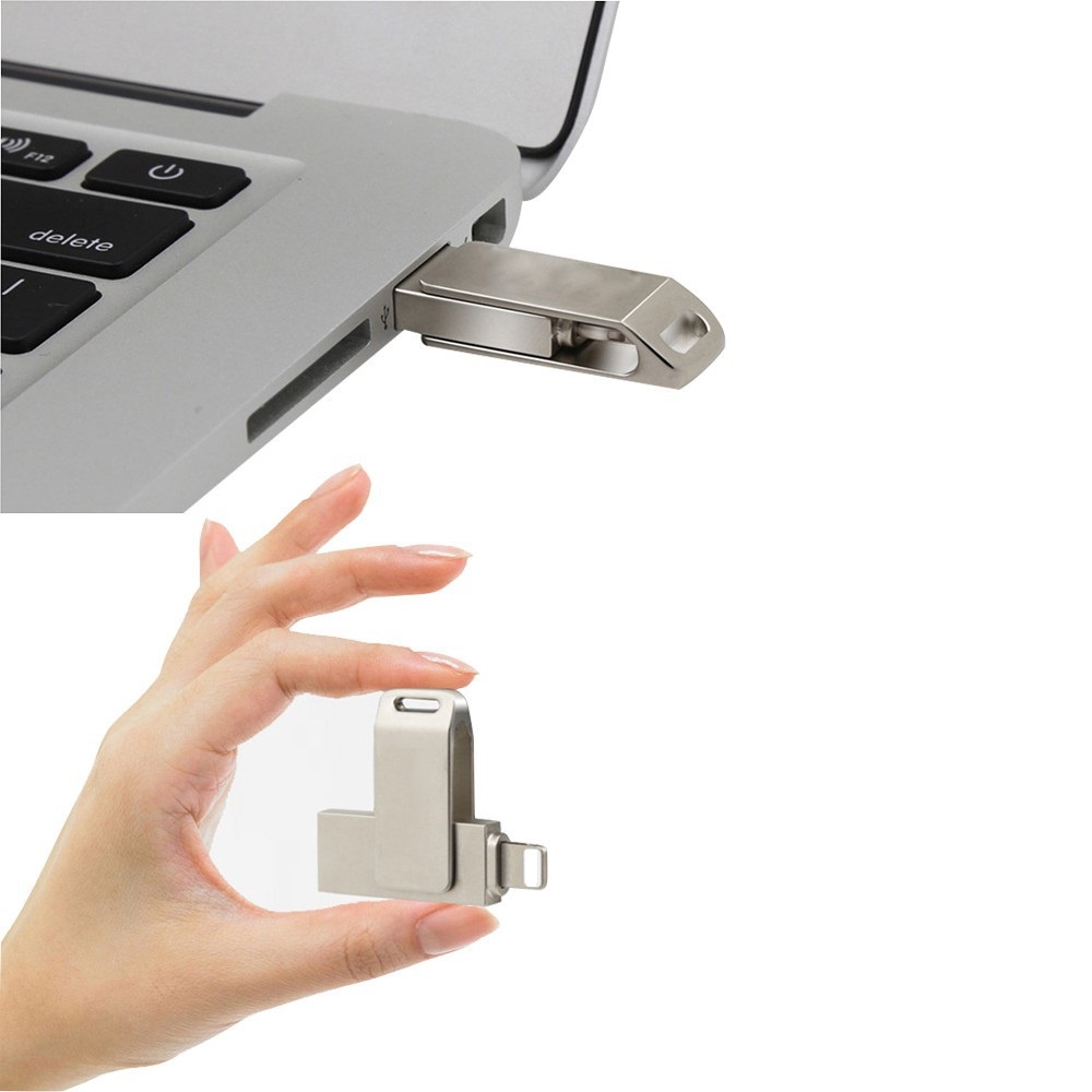 ภาพหน้าปกสินค้าแฟลชไดรฟ์ USB 2 in 1 for iPhone for ios Laptop USB