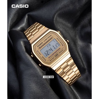 สินค้า นาฬิกา Casio  รุ่น A168WG-9W  นาฬิกาข้อมือ สายสแตนเลสสีทอง ของแท้ 100%  ประกันศูนย์ CMG 1 ปี (ไม่แท้ยินดีคืนเงิน)