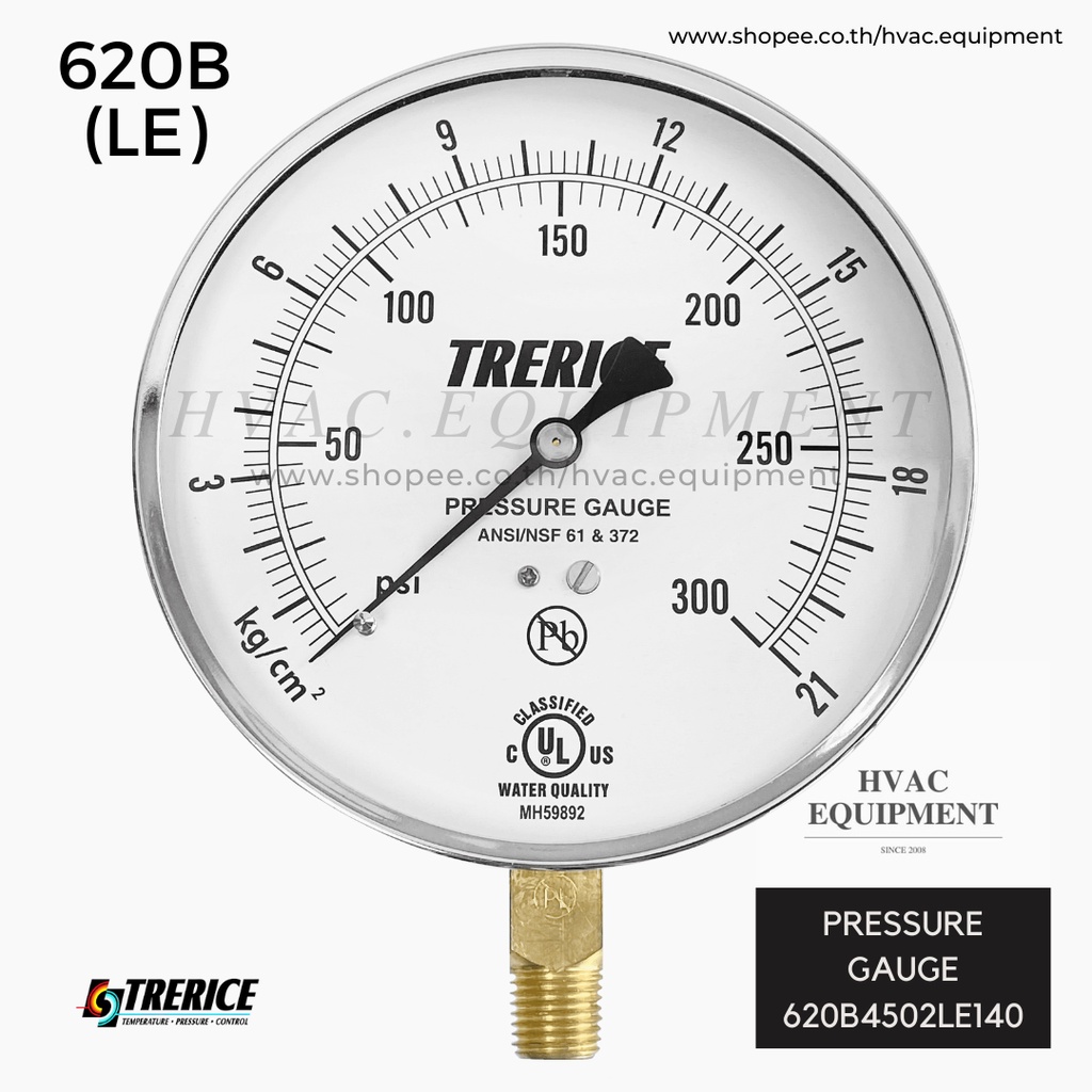 Trerice-620B (LE) หน้าปัด 4.5 นิ้ว หน่วย psi คู่ kg/cm2 เกลียว 1/4