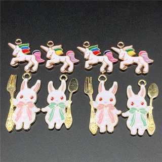 สินค้า 4pcs Charms Drip Alloy Rabbit Rainbow Horse Pendant Jewelry Making Accessories