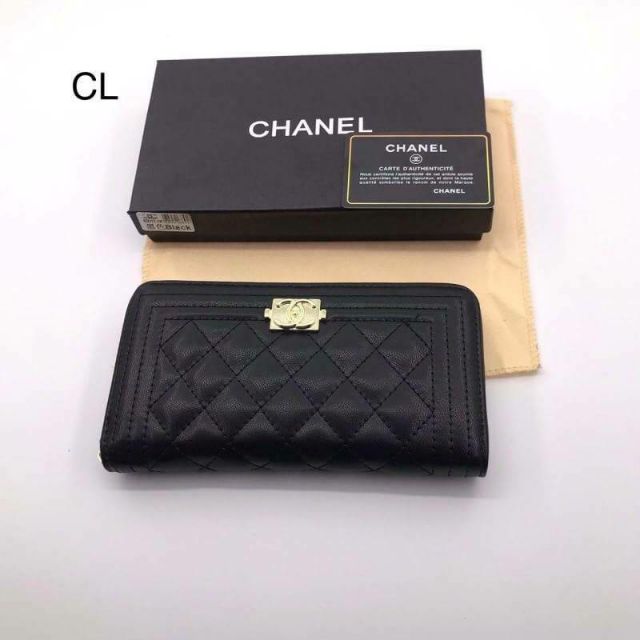 กระเป๋าสตางค์-chanel-ซิบรอบ-หนังแลมป์-หนังคาเวีย