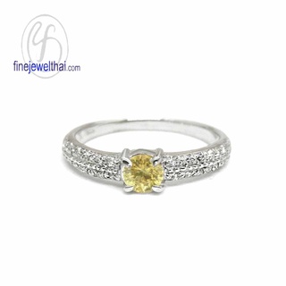 Finejewelthai-แหวนบุษราคัม-บุษราคัม-แหวนเพชรCZ-แหวนประจำเดือนเกิด-Yellow-Sapphire-Silver-Ring-Birthstone-R1261yl