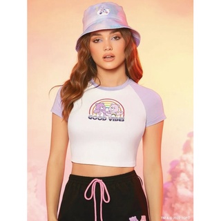 เสื้อครอปขาวม่วงพาสเทล ลายแคร์แบร์ (สินค้างานลิขสิทธิ์แท้100% X Care Bears ครบรอบ 40 ปี) ของใช้ ของสะสม งานหายาก