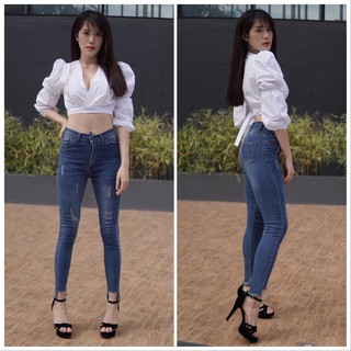 Cc jeans 052 กางเกงยีนส์ผู้หญิง เอวสูง ทรงเดฟ ยืด เฟดปลายขาตัดเว้า กางเกงผู้หญิง