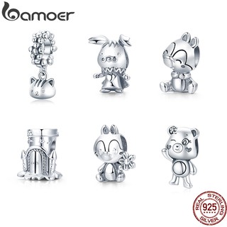 Bamoer Fairy Series Charm Sterling Silver 925 Forest Castle Animal Rabbit Squirrel Bear Kitty Design For Bracelet Necklace DIY Fashion Accessories  SCC1866