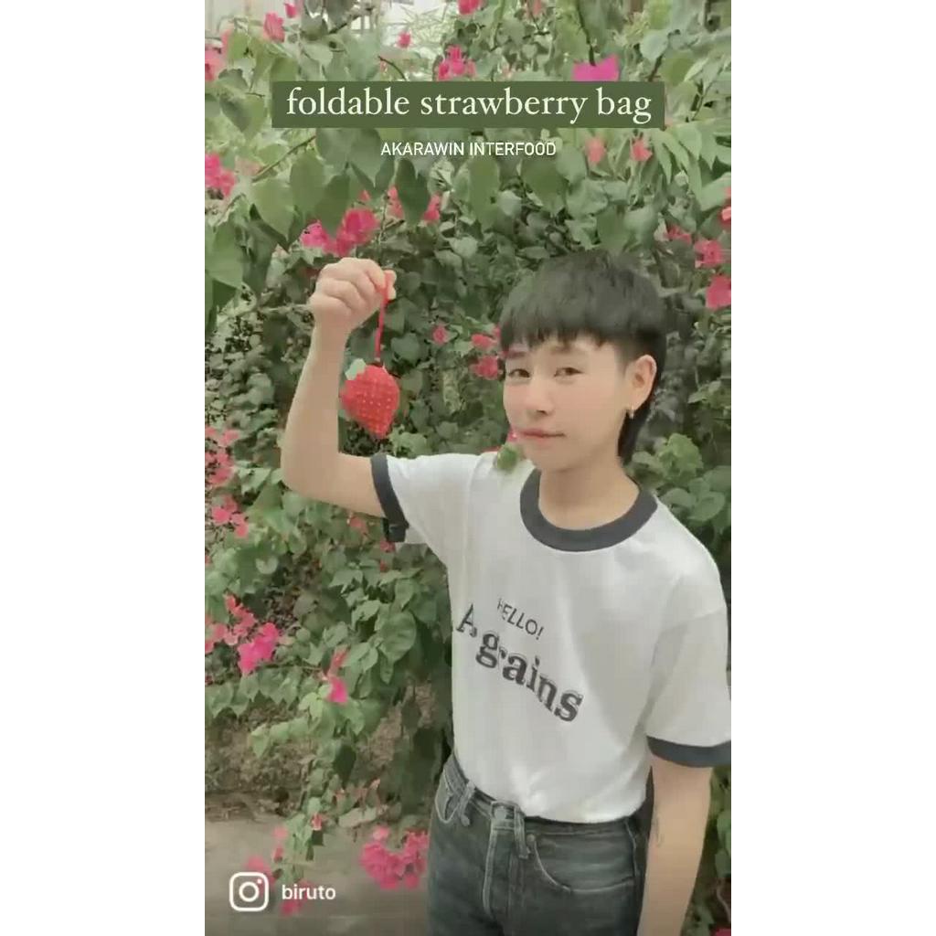 ถุงผ้าพับได้เป็นรูปสตรอเบอร์รี-ลดการใช้ถุงพลาสติก