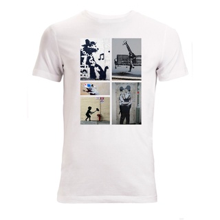 เสื้อยืดผ้าฝ้ายพิมพ์ลายขายดี  ใหม่ ฤดูร้อน ผู้ชาย ขายดี แฟชั่น Banksy Street Art หลายแท็ก Bombs Graffiti ผู้ชาย (ผู้