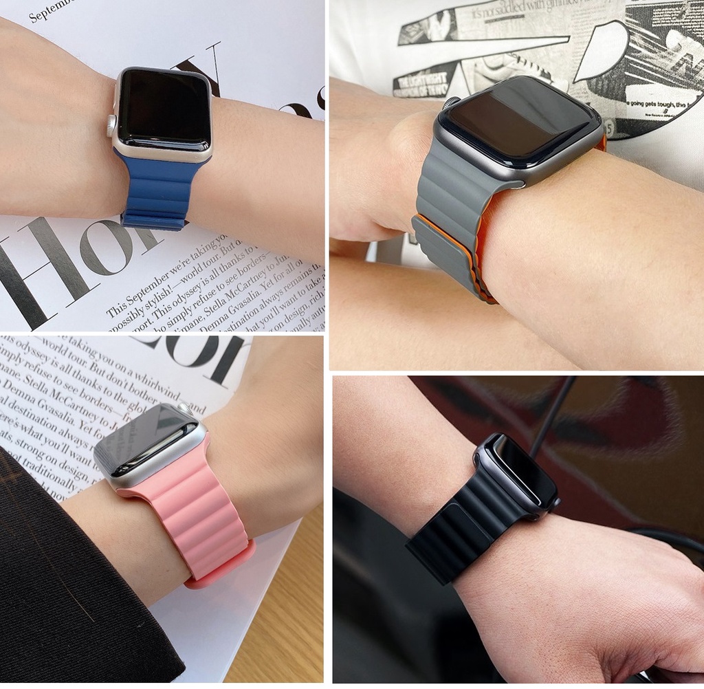 เกี่ยวกับสินค้า สายนาฬิกาข้อมือซิลิโคน แม่เหล็ก สําหรับ สายนาฬิกา applewatch Series 8 7 6 se 5 4 3 2 1 i Watch ไซซ์ 49มม 41 มม. 45 มม. 38 มม. 40 มม. 42 มม. 44 มม. สาย applewatch