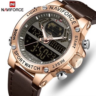 สินค้า NAVIFORCE นาฬิกาข้อมือ ดิจิตอล อนาล็อก หนังแท้ สไตล์ทหาร สำหรับผู้ชาย