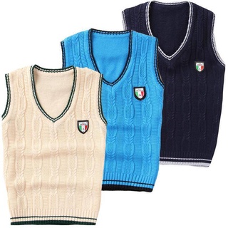 Childrens knitted vest cotton sleeveless sweater for boys and girls 3-13Y