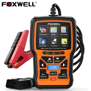 Foxwell NT301 Plus OBD2 เครื่องสแกนเนอร์ทดสอบแบตเตอรี่รถยนต์ 12V OBDII EOBD