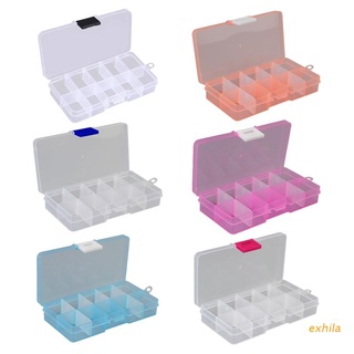 Exhila กล่องพลาสติกใส 10 ช่อง พร้อมฝาปิด หลากสี สําหรับเก็บเครื่องประดับ แหวน ยา