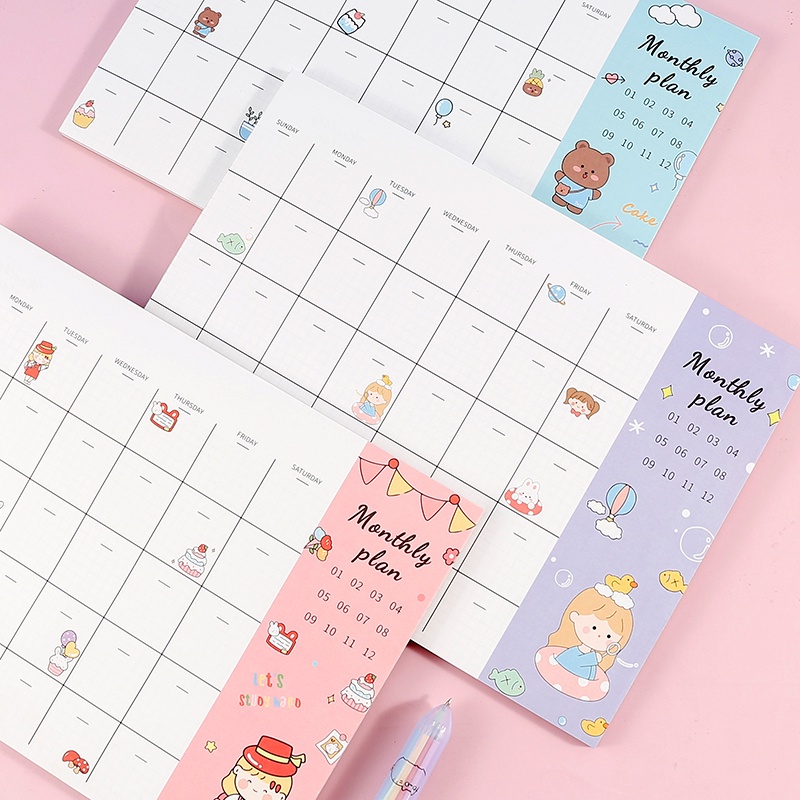 monthly-planner-แผ่นละ-3-12แผ่น-ร้านไทย-วางแผนรายเดือน-แพลนเนอร์รายเดือน-ลายน่ารัก