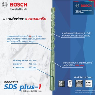 Bosch ดอกสว่าน SDS plus-1 (New S3) ขนาด 12 mm. ดอกสว่านโรตารี่ ดอกสว่าน